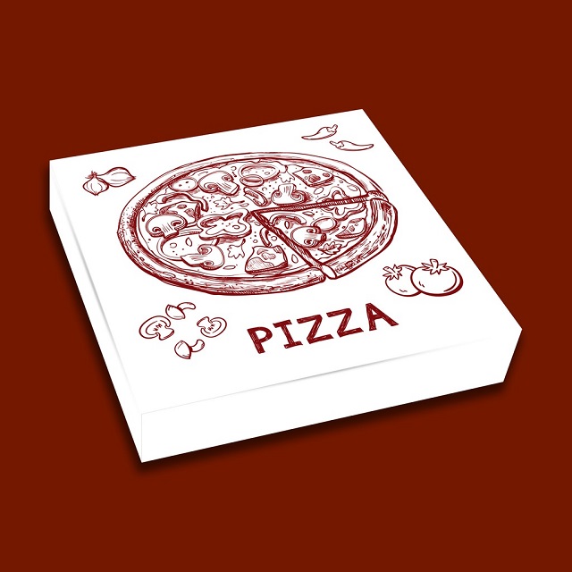 Hình minh họa mẫu in vỏ hộp bánh pizza đơn giản nhưng thanh lịch, tinh tế mà bạn có thể tham khảo